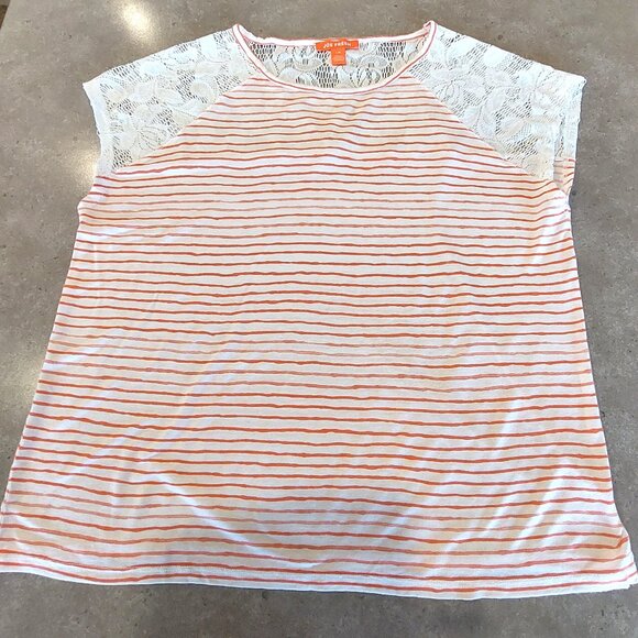 JOE FRESH Women's White & Orange Stripe Short Sleeve T-Shirt - Large - Picture 3 of 12